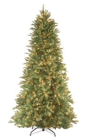 Photo 1 of 9 ft. Feel Real Tiffany Fir Slim Hinged Artificial Christmas Tree with 800 Clear Lights
