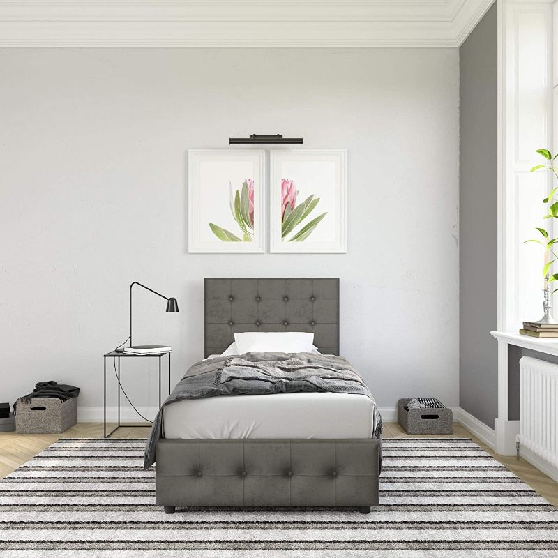 Photo 1 of DHP Cambridge Bed with Storage, Twin Size, Gray Velvet Upholstered*BOX 1 ONLY OF 2**RAILS AND FRAME*
