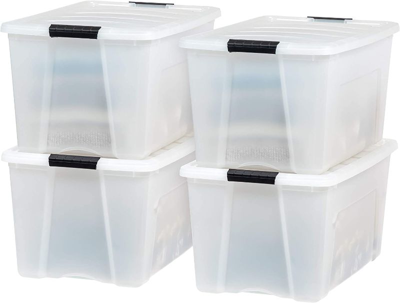 Photo 1 of *DAMAGED* IRIS USA TB Pearl Plastic Storage Bin Tote Organizing Container with Durable Lid and Secure Latching Buckles, 72 Qt, 4 Pack
