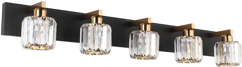 Photo 1 of Aipsun Crystal Bathroom Vanity Light Stainless Steel Modern Vanity Light 5 Lights Crystal Bathroom Vanity Light Fixtures (Exclude Bulb)
