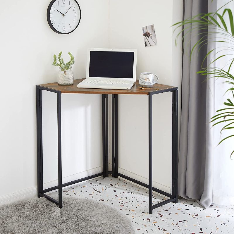 Photo 1 of Urban Shop Foldable Corner Desk, Wood/Black
