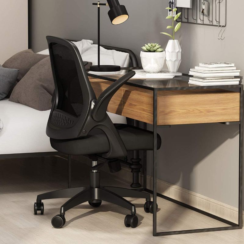 Photo 1 of Hbada Office Task Desk Chair Swivel Home Comfort Chairs with Flip-up Arms and Adjustable Height, Black
