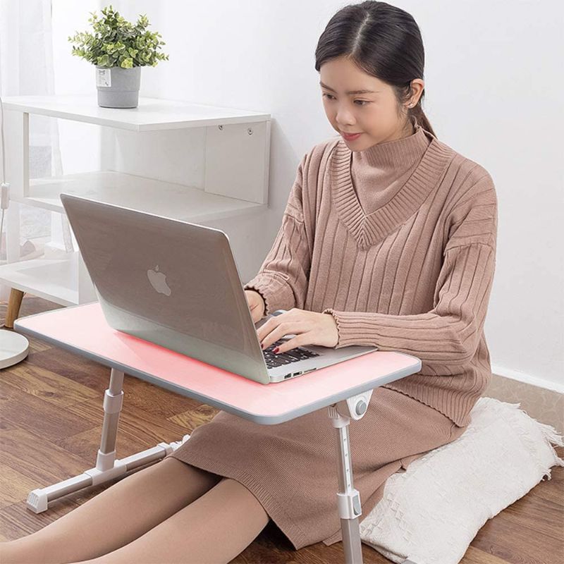 Photo 1 of RiwiR Laptop Desk Pink Foldable Lap Desk Stand Portable Bed Sofa Adjustable Height with Tilt Angle Folding Table for Student Adults Hospital Home Work Writing Tray item is pink
