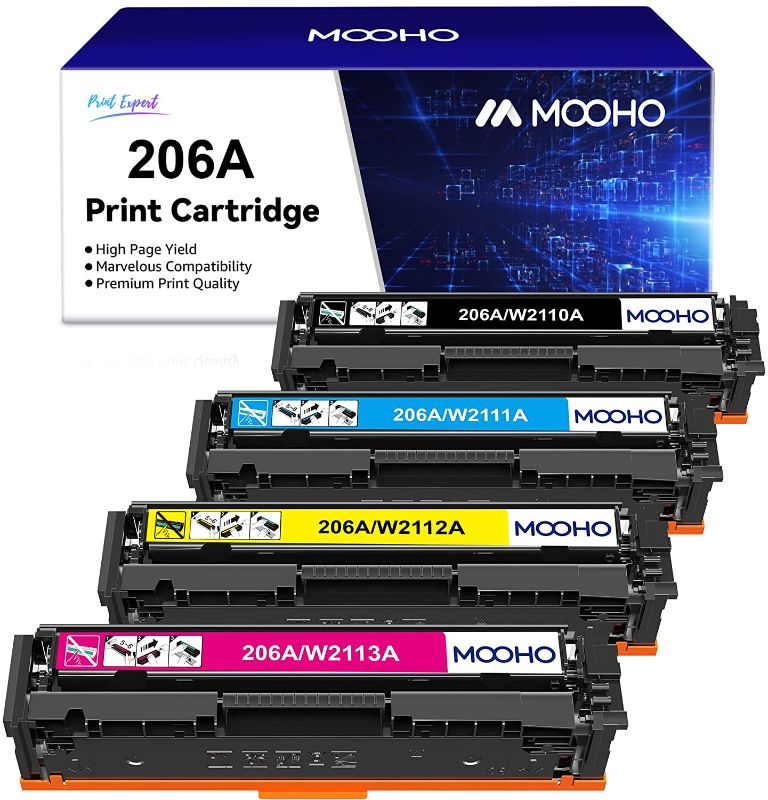 Photo 1 of MOOHO Compatible Toner Cartridge Replacement for HP 206A 206X W2110A W2110X W2111A for HP Color Pro M255dw MFP M283fdw M283cdw Printer Toner (Black Cyan Yellow Magenta, 4-Pack) No Chip
