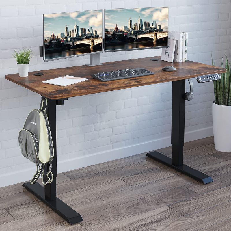 Photo 1 of (Incomplete - Parts Only) Electric Standing Desk 48 x 24 Inches, Radlove Height Adjustable Computer Desk Sit Stand Desk Home Office Desks with Splice Board and A Under Desk Cable Management Tray, Rustic Brown Top/Black Frame
