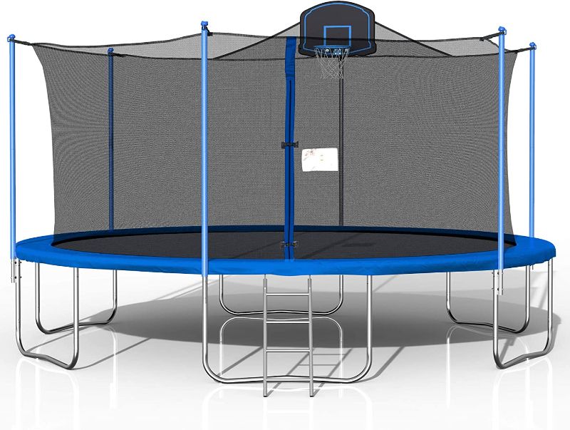 Photo 1 of 1000 LBS 16FT Trampoline with Safety Enclosure Net, Fitness Trampoline,Basketball Hoop, Spring Pad, Ladder, Combo Bounce Jump Trampoline, Outdoor Trampoline for Kids, Adults
