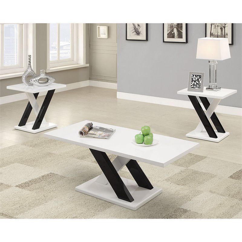 Photo 1 of  3-Piece Occasional Set with Coffee Table and 2x End Tables in Black and White 
