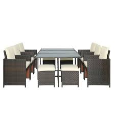 Photo 1 of **BOX 3 of 3** Customer Reviews for Nestfair Brown 11-Piece Wicker Outdoor Dining Set with Beige Cushions
