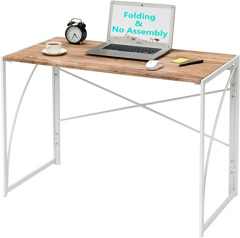 Photo 1 of Folding Desk Computer Gaming Desk 40” No Assembly Laptop Desk Small Kids Writing Desk for Home Office Portable Wood Student Study PC Table Modern Space Saving School Work Desk for Bedroom, Oak White
