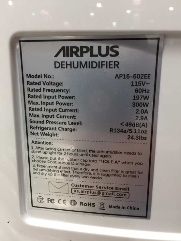 Photo 4 of AIRPLUS 50 Pints 3,000 Sq. Ft. Dehumidifier for Medium Spaces and Basements (AP602)
