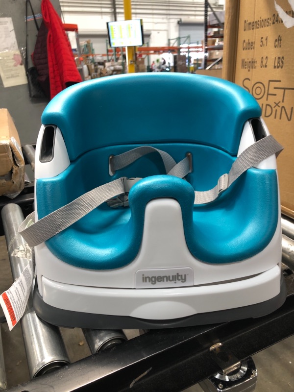 Photo 4 of Ingenuity Baby Base 2-in-1 Booster Feeding and Floor Seat with Self-Storing Tray - Peacock Blue
