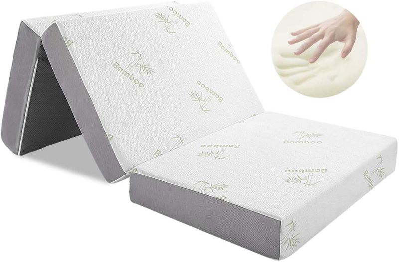 Photo 1 of Folding Mattress, Inofia Memory Foam Tri-fold Mattress with Ultra Soft Bamboo Cover, Non-Slip Bottom & Breathable Mesh Sides - Full 4-Inch, Mattress Topper
