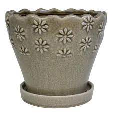 Photo 1 of 9 in. Taupe Embossed Floral Ceramic Planter
SET OF 2