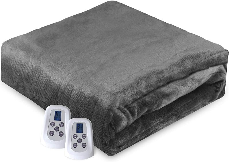 Photo 1 of Sunvivi Electric Heated Blanket, King Size Blanket with Dual Controllers, 10 Heat Settings, 12 Hours Auto Off, Machine Washable, Beige
