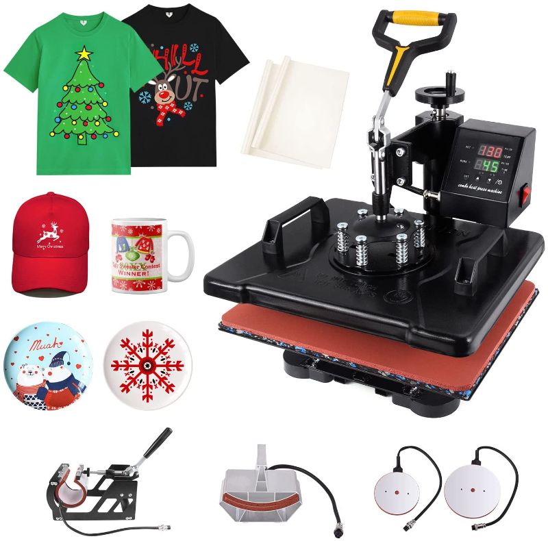 Photo 1 of Slendor Heat Press 5 in 1 Heat Press 12x15 inch Machine 360-Degree Swing Away Digital Multifunction Sublimation Combo for T Shirts Mugs Hat Plate Cap
