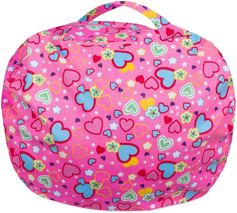 Photo 1 of Posh Stuffable Kids Stuffed Animal Storage Bean Bag Chair Cover - Childrens Toy Organizer, X-Large-48" - Canvas Multi-Colored Hearts on Pink
