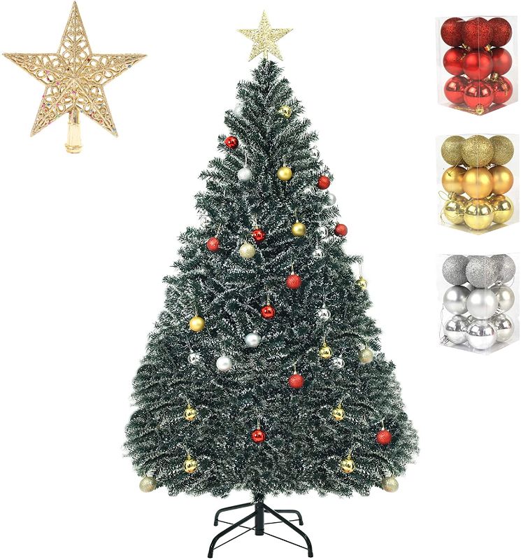 Photo 1 of 6ft Artificial Christmas Tree Lifelike Christmas Tree with Decorations and Solid Metal Stand arbol de Navidad Premium Hinged Spruce Full Tree (Green-A, 6ft)
