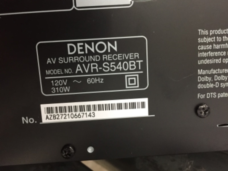 Photo 5 of Denon AVR-S540BT 5.2 Channel 4K Ultra HD AV Receiver W/ Dolby Vision, HDR & Bluetooth
