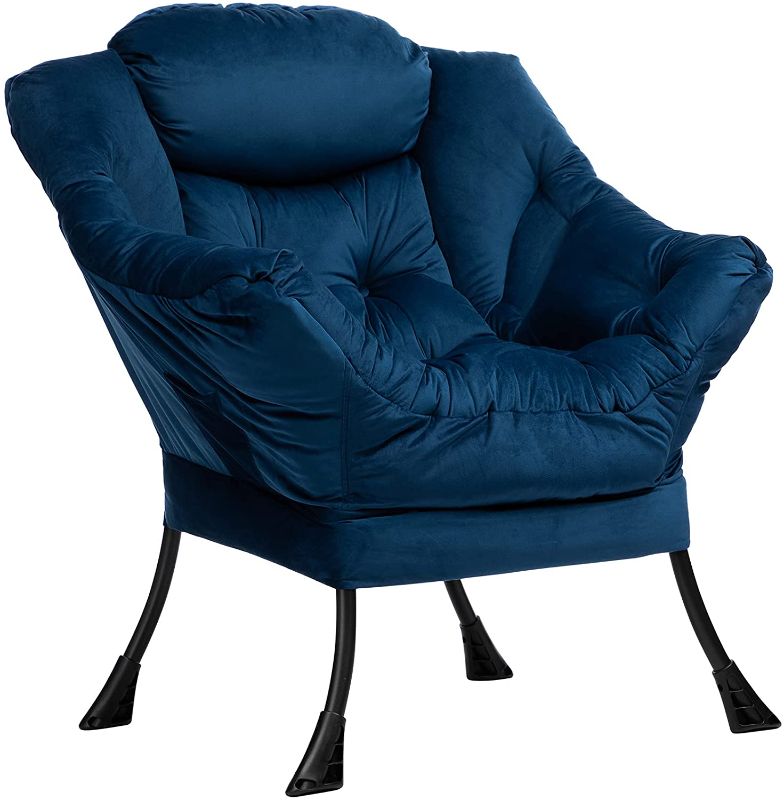 Photo 1 of AcozyHom Modern Large Cotton Fabric Lazy Chair?Accent Contemporary Lounge Chair, Single Steel Frame Leisure Sofa Chair with Armrests and A Side Pocket, Sapphire Blue
