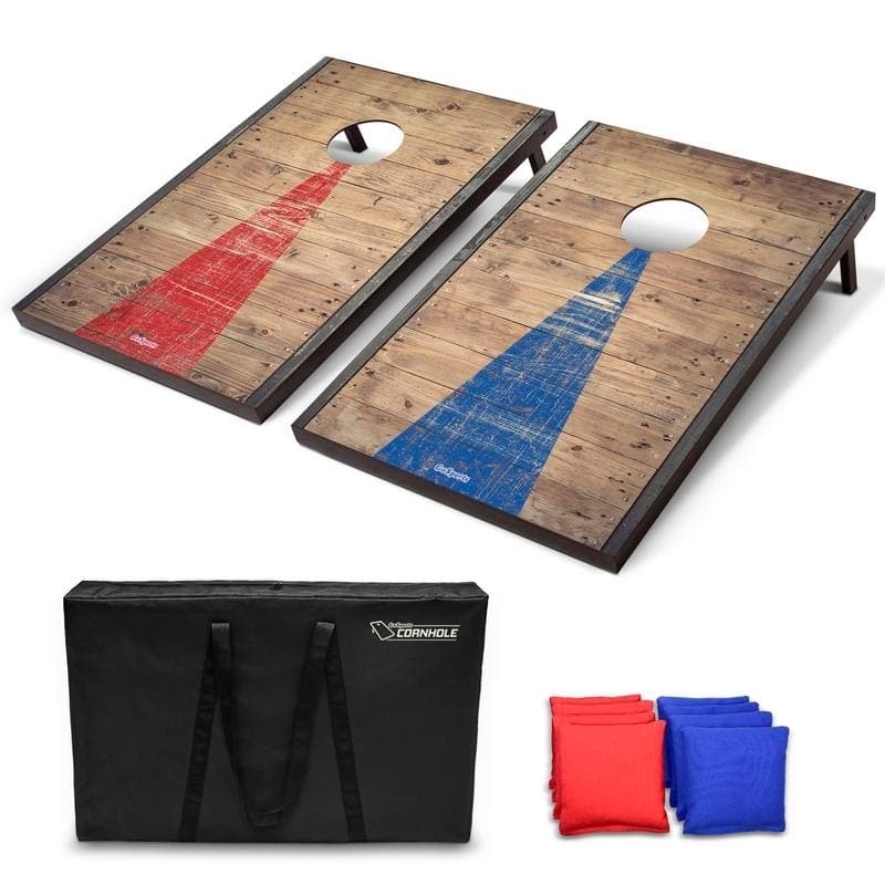 Photo 1 of GoSports Classic Cornhole Set with Rustic Wood Decals Includes 8 Bags, Carry Case and Rules
