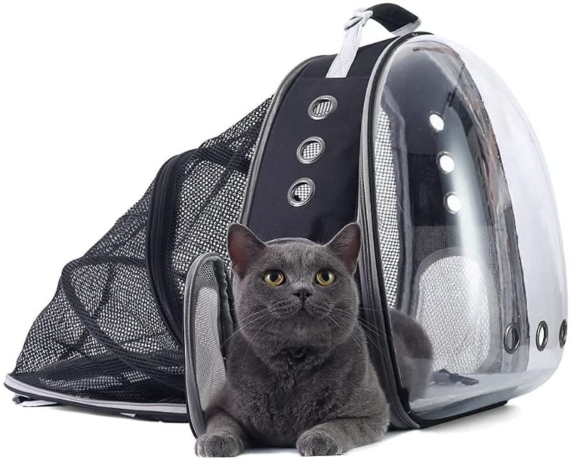 Photo 1 of 
SnazzyPet See-Through Bubble Backpack Carrier for Pets up to 15 Lbs with Space Capsule Feel and Expandable Mesh Back.
Color:Black