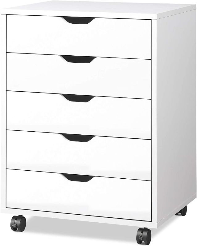 Photo 1 of 
DEVAISE 5-Drawer Chest, Wood Storage Dresser Cabinet with Wheels, Black
Color: White
Size:18.7" W x 15.7" D x 25.2" H
