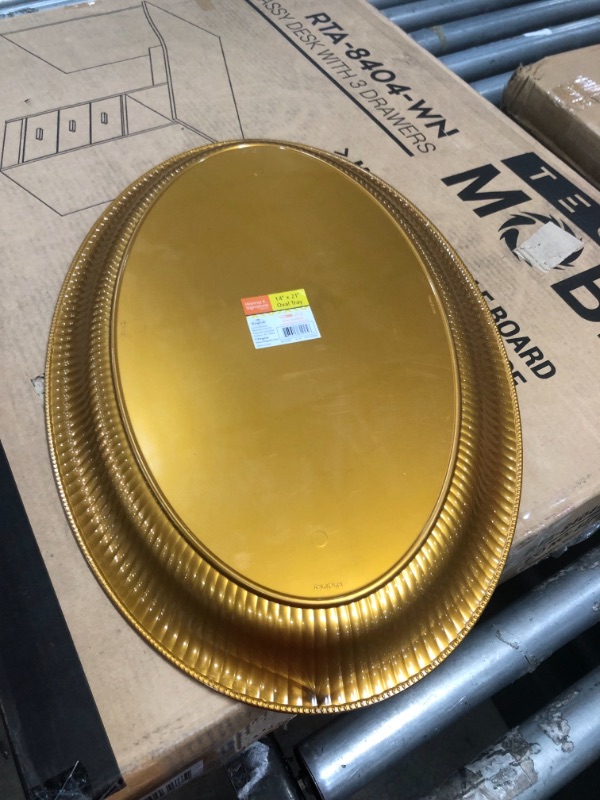 Photo 2 of Kingzak Plastic Oval Ridged Serving Tray - 21” X 14” | Gold | Pack of 1 (62925)
