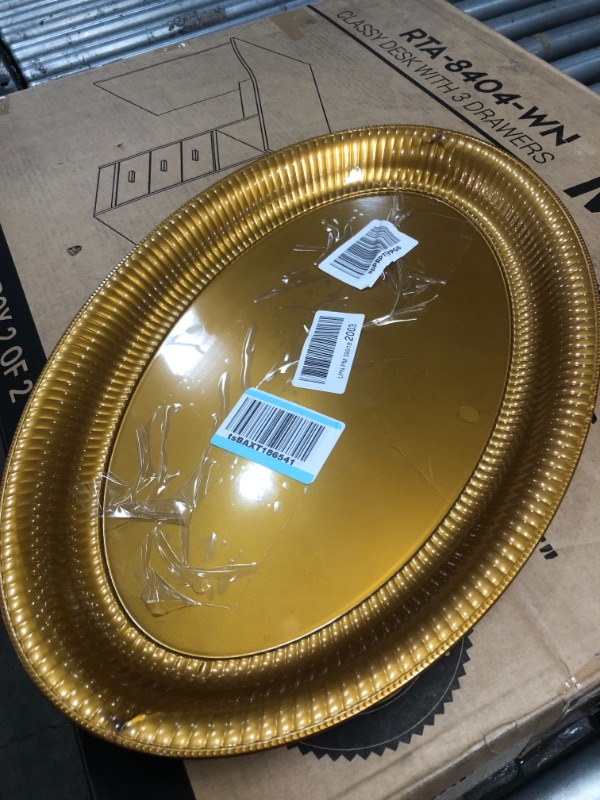 Photo 3 of Kingzak Plastic Oval Ridged Serving Tray - 21” X 14” | Gold | Pack of 1 (62925)
