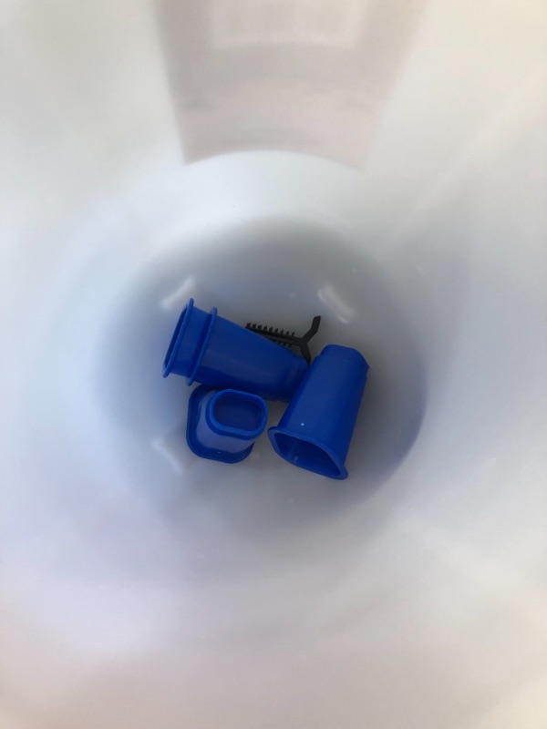 Photo 1 of Poultry Waterer with Legs (Blue & White) - Durable Water Container with Carrying Handle for Chickens & Birds (1.5 Quart) (Item No. DT9870)
