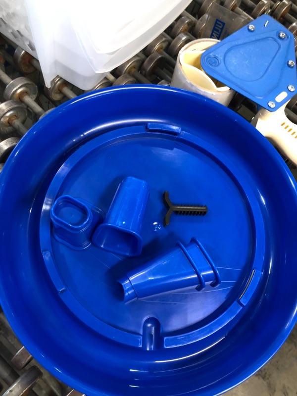 Photo 1 of Poultry Waterer with Legs (Blue & White) - Durable Water Container with Carrying Handle for Chickens & Birds (1.5 Quart) (Item No. DT9870)
