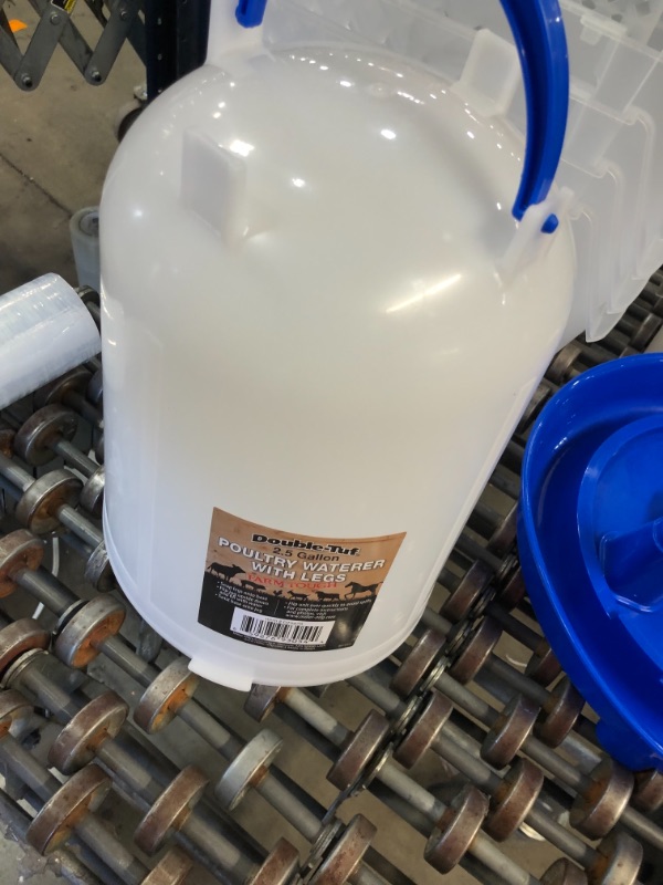 Photo 1 of Poultry Waterer with Legs (Blue & White) - Durable Water Container with Carrying Handle for Chickens & Birds (1.5 Quart) (Item No. DT9870)
