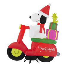 Photo 1 of 6 ft Pre-Lit LED Airblown Peanuts Snoopy with Woodstock on Moped Scene Christmas Inflatable
