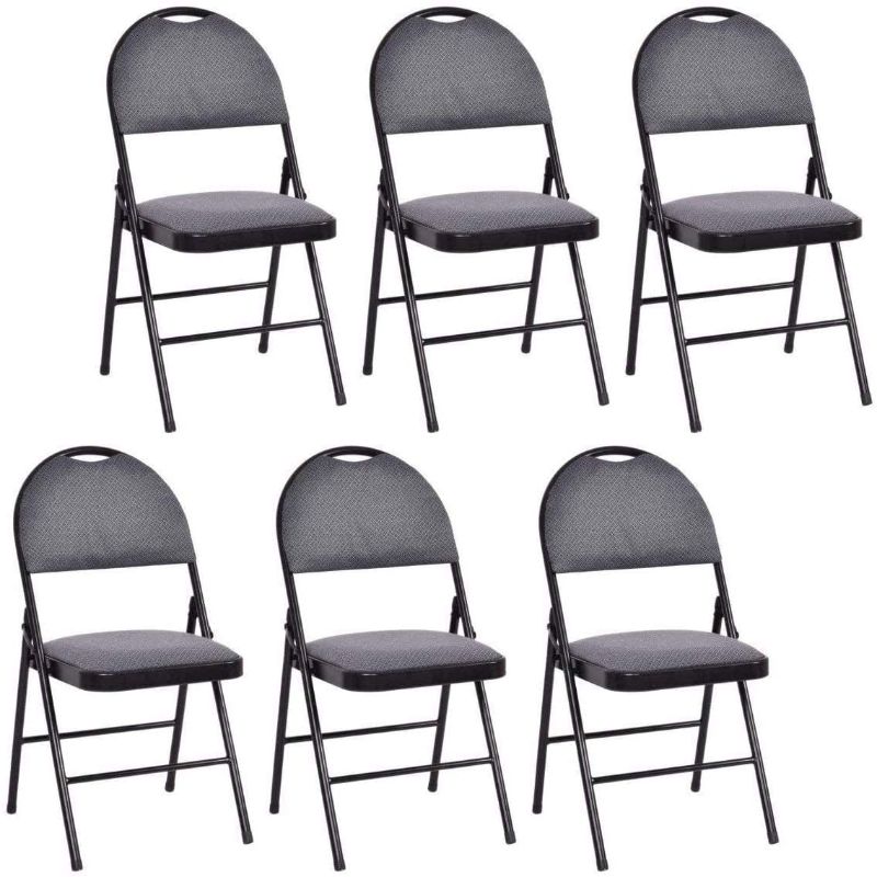 Photo 1 of Casart 6-Pack Folding Chair Set, Double Hinged Fabric Dining Chairs with Upholstered Padded Seat and Back, Metal Frame, Built-in Handle Home Office Party Use Event Chairs (Gray)  (minor damage to one chair)
