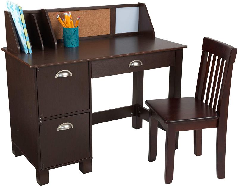 Photo 1 of KidKraft Wooden Study Desk with Chair - Espresso, Drawers, Extra Storage, Handles, Bulletin Board, Sturdy, Solid, Kid-Sized Study, Gift for Ages 5-10  (LOOSE PARTS)
