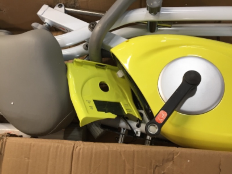 Photo 2 of ***PARTS ONLY*** leikefitness LEIKE X Bike Ultra-Quiet Folding Exercise Bike, Magnetic Upright Bicycle with Heart Rate,LCD Monitor and easy to assemble 2200 (YELLOW)  (DAMAGED SEE PICTURE/LOOSE PARTS)
