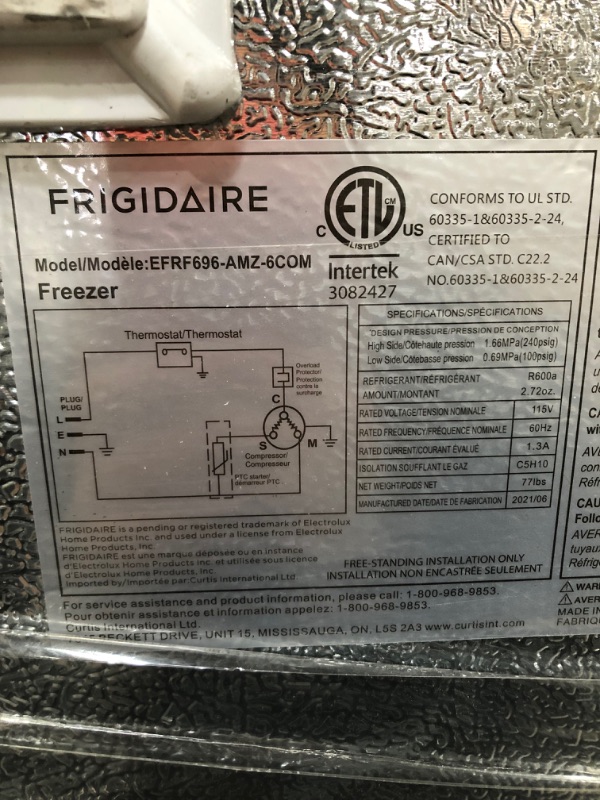 Photo 2 of Frigidaire EFRF696-AMZ Upright Freezer 6.5 cu ft Stainless Platinum Design Series
**PLUGED IN, DOES NOT LIGHT ON OR GET COLD**
