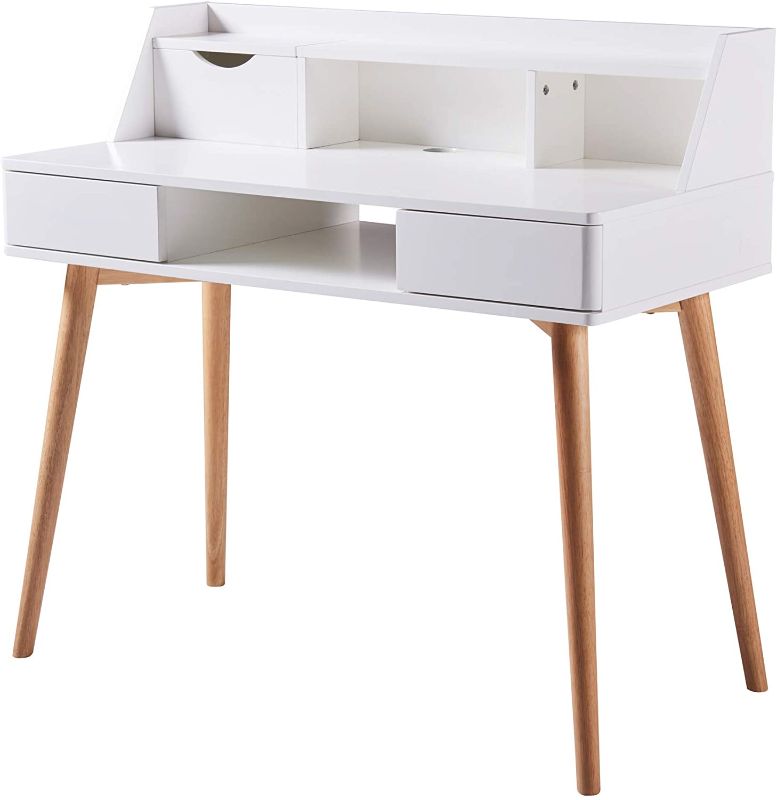 Photo 1 of Versanora Creativo White Work Study Table Desk with Storage Drawer Shelf Natural Finish for Living Room Home and Office
**loose missing hardware**
