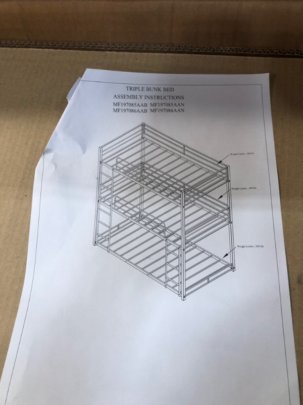 Photo 2 of **INCOMPLETE BOX 1 OF 2** Metal Triple Bunk Beds ,Bunk Beds Twin Over Twin Over Twin,Triple Bed for 3 ,Heavy Duty 3 Beds Bunk Bed with Guard Rails and Ladder for Kids Teens Adults ,Black
