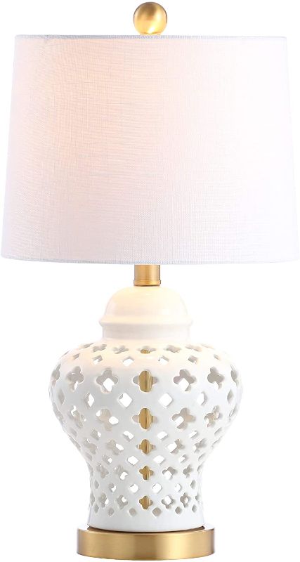 Photo 1 of ***BENT METAL ROD*** JONATHAN Y JYL6210A Quatrefoil Fretwork 20.5" Pierced Ginger Jar Ceramic/Metal LED Lamp Glam,Transitional,Classic for Bedroom, Living Room, Office, College Dorm, Coffee Table, Bookcase, White
