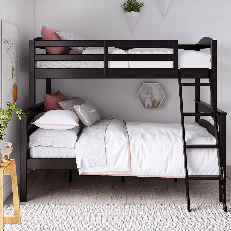 Photo 1 of **INCOMPLETE**
Dorel Living Brady Solid Wood Bunk Beds Twin Over Full with Ladder and Guard Rail, Black
