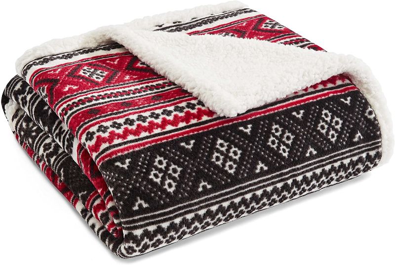 Photo 1 of Eddie Bauer Ultra-Plush Collection Throw Blanket-Reversible Sherpa Fleece Cover, Soft & Cozy, Perfect for Bed or Couch, Fair Isle
