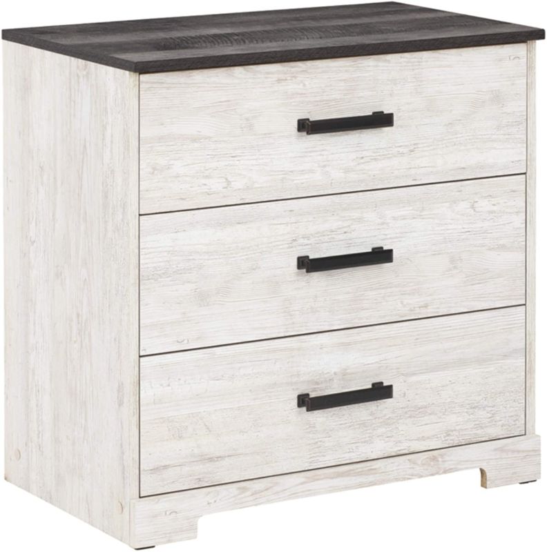 Photo 1 of **DAMAGED**
Signature Design by Ashley Shawburn Farmhouse Three Drawer Chest, White & Dark Gray
