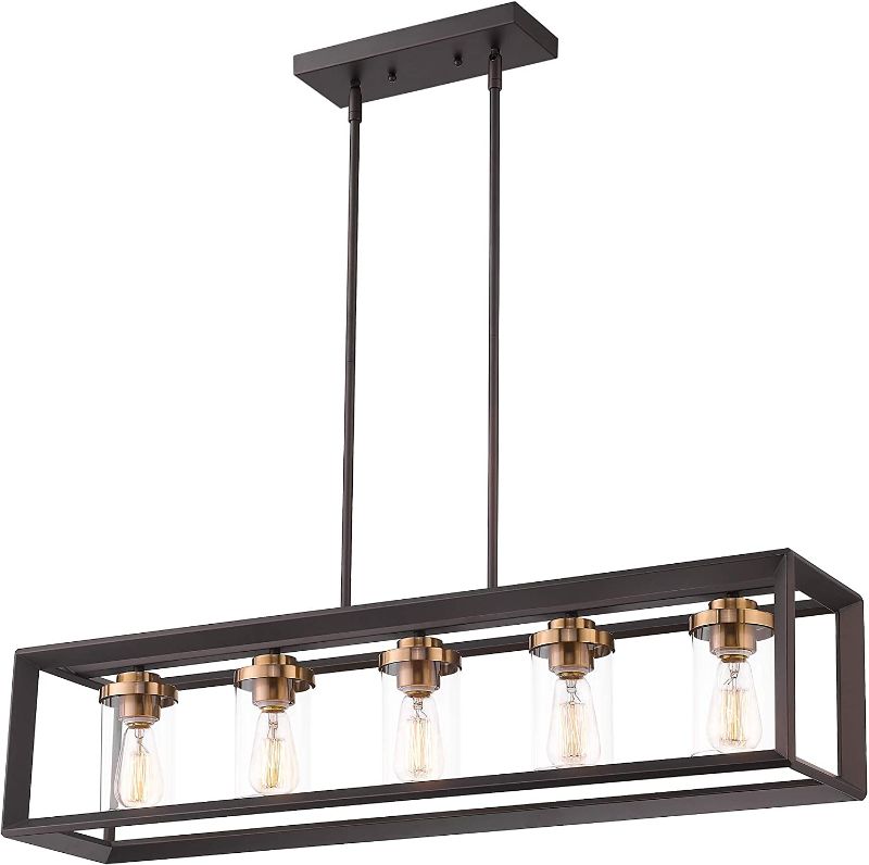 Photo 1 of **INCOMPLETE**
Zeyu 5-Light Kitchen Island Lighting, Modern Linear Pendant Light Fixture, Oil Rubbed Bronze and Gold Finish with Clear Glass