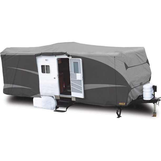 Photo 1 of **INCOMPLETE**
ADCO Travel Trailer Designer Series RV Cover, Gray SFS AquaShed Top/Gray Polypropylene Sides
