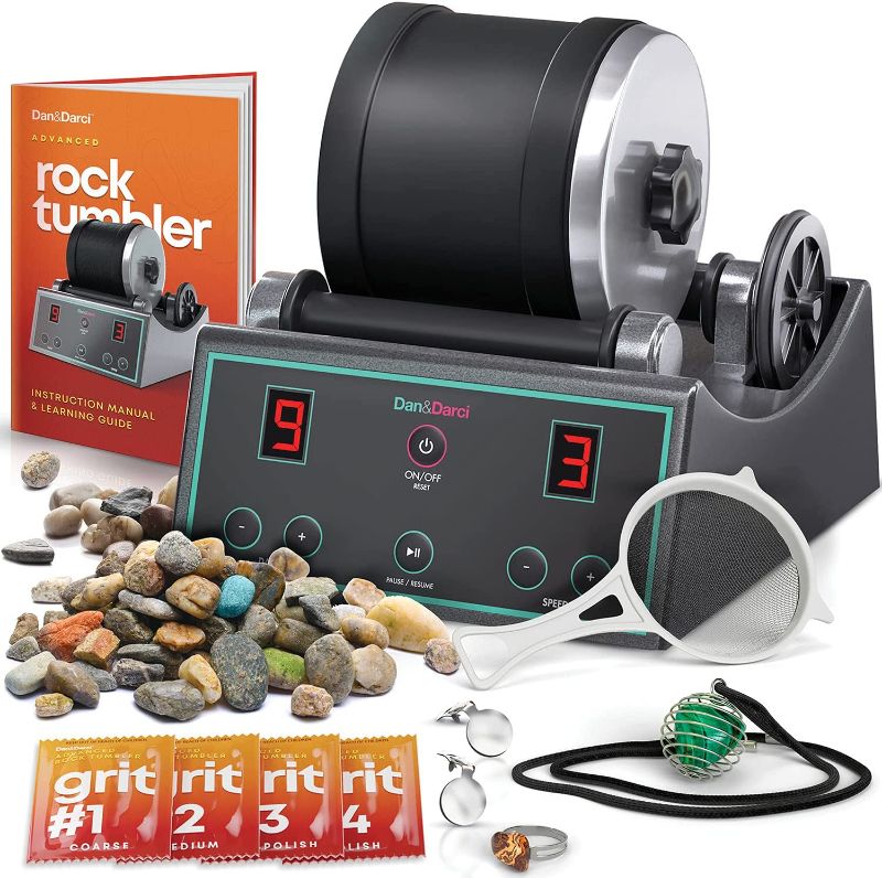 Photo 1 of **DAMAGED AND INCOMPLETE*
Advanced Professional Rock Tumbler Kit - with Digital 9-day Polishing timer & 3 speed settings - Turn Rough Rocks into Beautiful Gems : Great Science & STEM Gift for Kids all ages : Geology Toy
