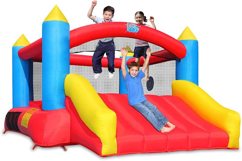 Photo 1 of **SLIGHTTLY DIFFERENT FROM STOCK PHOTO**
Action Air Bounce House, Inflatable Bouncer with Air Blower, Jumping Castle with Slide, Family Backyard Bouncy Castle, Durable Sewn with Extra Thick Material, Idea for Kids
