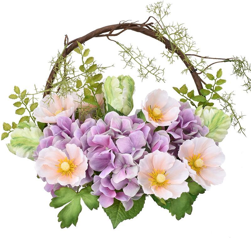 Photo 2 of ALLHANA Summer Hydrangea Wreath for Front Door, 16-18 Inch Artificial Flowers Spring Wreaths for All Seasons Farmhouse Home Wedding Party Holiday Wall Window Decor
