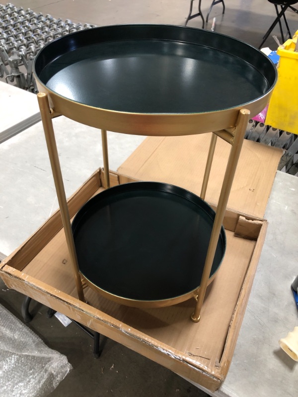Photo 2 of (DENTED SIDE) 
Round Side Table, Gold Metal 2 Tier Tray Metal End Table for Sofa Living Room Tea Table Small Spaces
