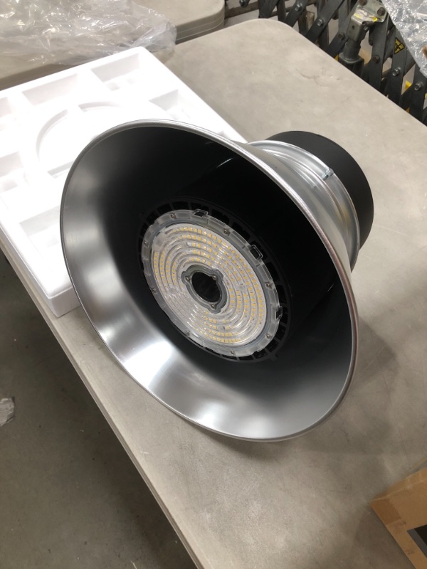 Photo 1 of 13.4 in. Round 400W Equivalent Integrated LED Brushed Nickel High Bay Light w/ Adjustable Beam High Output 22,000 Lumen