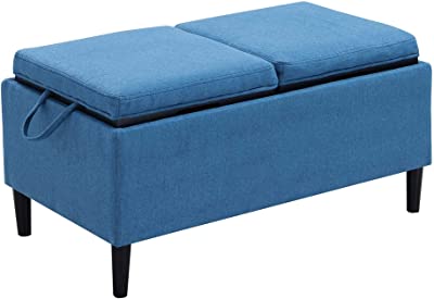 Photo 1 of (DAMAGED CORNER) 
Convenience Concepts Designs4Comfort Magnolia Storage Ottoman with Trays, Soft Blue Fabric
